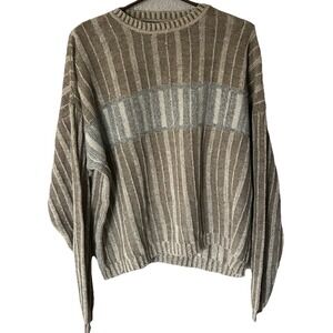 VTG Savile Row Knit Sweater Size L Ramie Cotton Striped Grandpa Crewneck